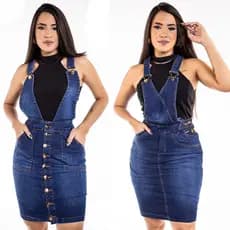 Jardineira Salopete Jeans Da Moda Evangélica com Lycra Elegante
