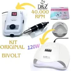 Kit Unha em Gel Profissional Motor Nail Drill 40 mil RPM + Cabine Sun X Plus 120w Kit manicure Motor