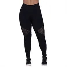 Calça Legging Fitness Feminina Suplex Poliamida Recorte Tela Cós Alto Orbis - PRETO
