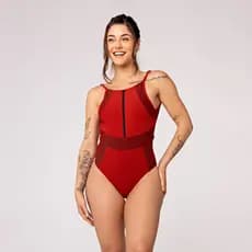 Body Fitness Feminino Canelado Bojo Zíper Frontal e Costas Cavada Poliamida