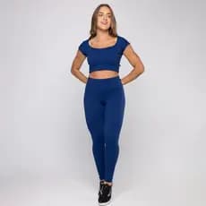 Conjunto Esportivo Academia Legging Fitness Feminina + Cropped Jacquard Poliamida Bojo