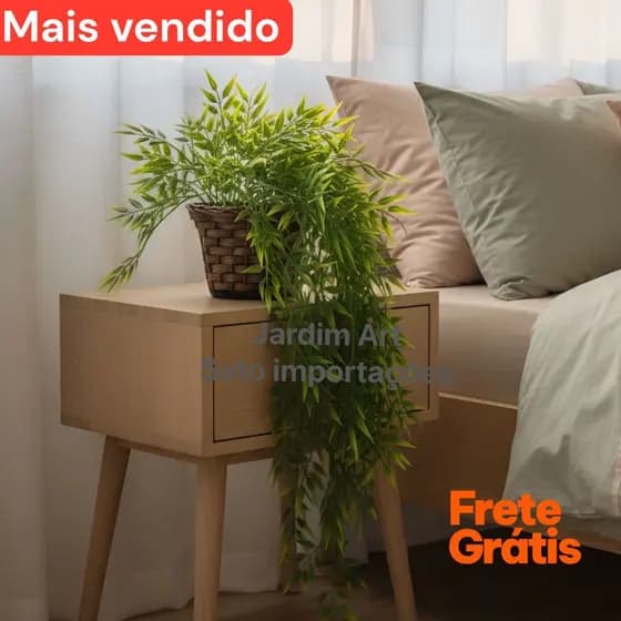 Planta Artificial falsa Pendente de Bambu com Vaso Trançado Decorativo PT11