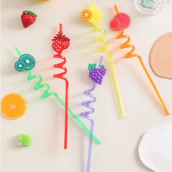 kit Canudo Fruta Tropical Acrílico Espiral Reutizável - CANUDO FRUTA