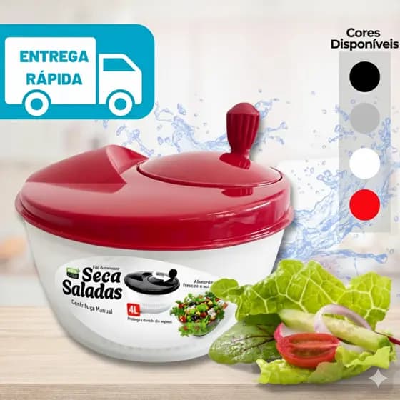 Secadora de Saladas Manual 4 Litros  SECA FOLHA - SECADOR DE ALFACE - SECA SALADA - CENTRIFUGA DE SALADA - envio rápido