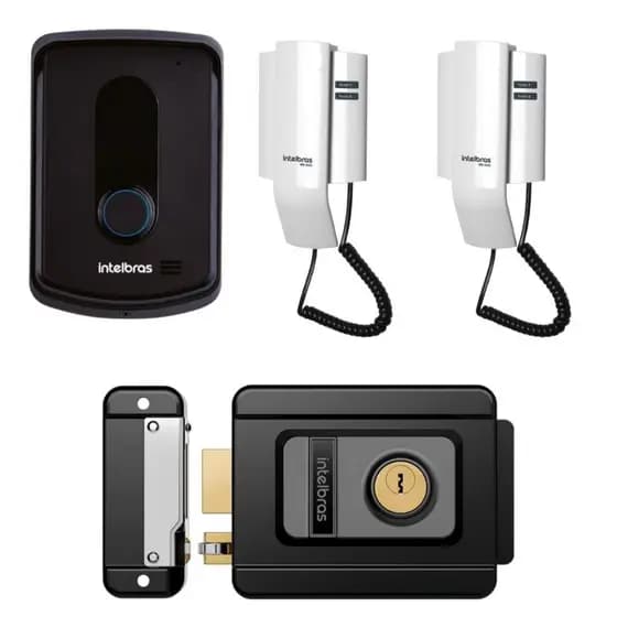 Kit Interfone Campainha Porteiro Residêncial Ipr8010 Com Extensão Audio e Fechadura Fx 1500