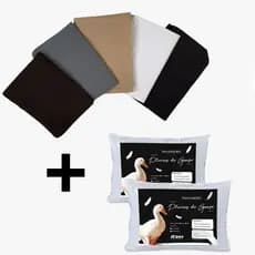 Kit 2 Travesseiro Pluma de Ganso com 2 Porta Travesseiro Fronha Protetor Impermeavel Matelada