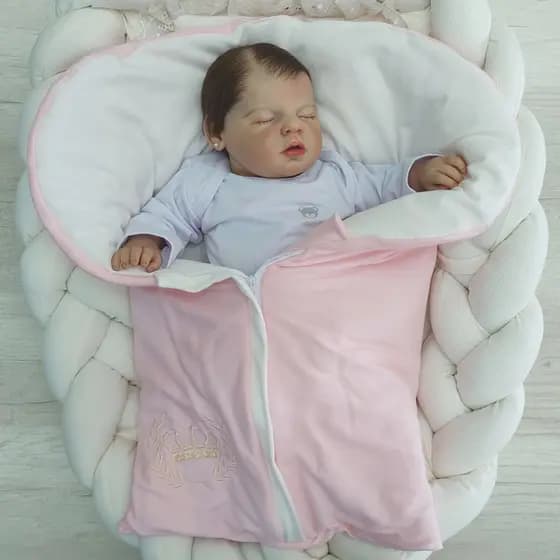 Porta Bebê Saco de Dormir Avulso Bebê Dupla Face Bordado de Coroinha Rosa com Palha/Vermelho com Mescla/Rosa com Mescla