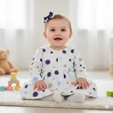 Vestido Bebê Menina Manga Longa Bolinha Luxo + Faixinha de Cabelo Mesversário Inverno