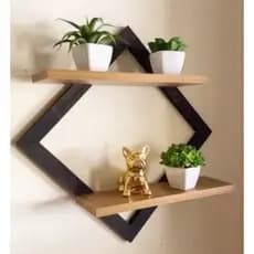 Quadro decorativo 50cm nicho com 2 Prateleiras losango quadro prateleira Organizador quarto sala cozinha banheiro~nicho