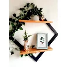 Quadro prateleira duplo decorativo losango 45cm prateleiras 32.cm invertida para decoração quarto sala cozinha~banheiro