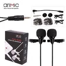 Microfone lapela duplo usb, marca Arimic, original, pronta entrega no Brasil, envio imediato