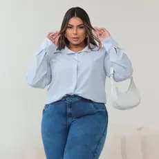 Camisa Feminina Social Listrada Blusa Risca De Giz Plus Size