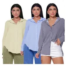 Kit 3 Camisas Listrada Botões Moda Elegante Social Clássica
