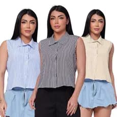 Kit 3 Regata Listrada Blusas Camisa Feminina Elegante Social