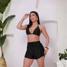 Conjunto Biquini Trikini 3 Peças Saída de Praia Moda Tendência