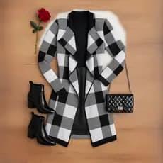 Cardigan Xadrez Casaco Kimono Sobretudo Tricô Moda Inverno Elegante Feminino Frio Lã Boho