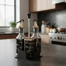 Kit Galheteiro Fwb Vidro Preto Luxo Decor 4 Peças