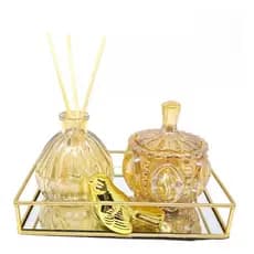 Bandeja Metal Quadrada Com Espelho Decorativa Lavabo Banheiro Dourado