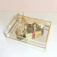 Bandeja Espelhada Decorativa Redonda Ou quadrada  Dourada | Luxo para Sala, Banheiro e Decoração