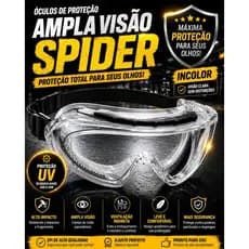Óculos de Proteção Spider Incolor Ampla Visão Proteção UV Anti Impacto EPI