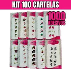 Kit 100 cartelas de adesivo de unha flores desenhos delicado variados e sortidos