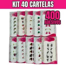400 Adesivos de Unhas 3D Modelos Sortidos Flores Desenhos Delicados - 40 Cartelas