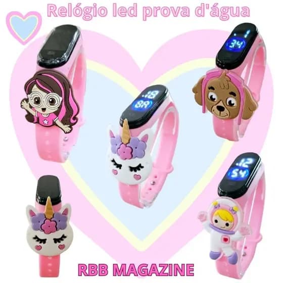 Relógio LED à Prova D'água para Meninas luluca, unicórnio,  Maria clara, skie led infantil prova dagua
