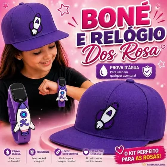 Boné e Relógio Dos Rosa Kit Infantil Emily Vick, Leozin, Void e Ketlin