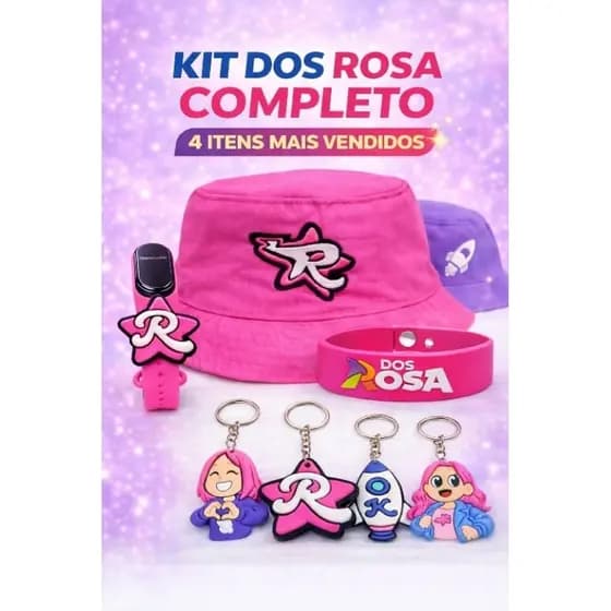 Kit Dos Rosa Infantil Chapéu de Praia + Relógio + Pulseira + Chaveiros Presente menina