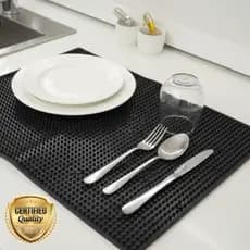 Tapete Escorredor de Louças Premium - Silicone Preto Anti-Bactéria e Antiderrapante