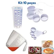 kit 10 peças medidores completo - xicara, colher, copo azul e jarra delta medidas