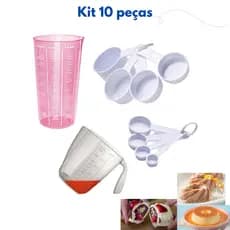 Medidores kit - 10 peças - Branco/jarra/copo - Xícara, Colher, Copo Graduado Rosa e Jarra delta Leve E Resistentes