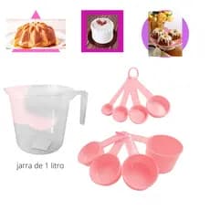 Medidores kit c/ 9 peças - xicara e colher ROSA C/JARRA DE 1 LITRO. - Xícara, Colher E Copo Leve E Resistentes