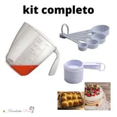 Medidores completo com 9 peças jarra, xicara e colheres, todas as suas receitas sem erro