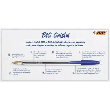 10 Canetas Bic Esferográfica 1.0 Azul Cristal 10 Unidades