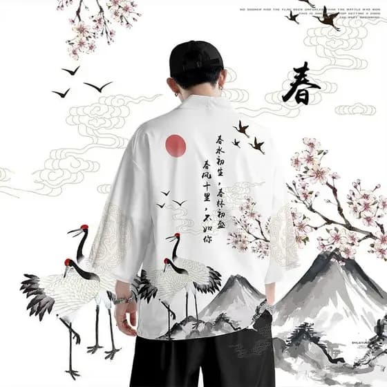 Estilo Chinês Impressão Kimono Branco Moda Japonesa Homens Mulheres Cardigan Cosplay Camisas Harajuku Samurai Haori