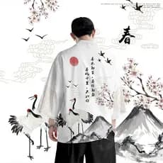 Estilo Chinês Impressão Kimono Branco Moda Japonesa Homens Mulheres Cardigan Cosplay Camisas Harajuku Samurai Haori