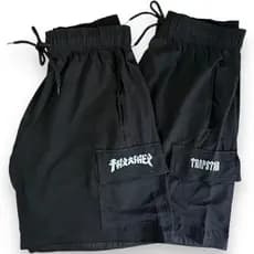 Kit com 2 Bermudas Cargo Masculina Refletivo Street Skate Elastano Tactel 4 Bolsos