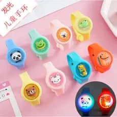 Relógio infantil Kit 3un pulseira com estampa de desenho animado luminoso repelente de mosquitos