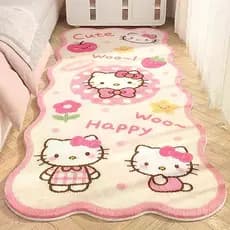 Tapete De Cabeceira De Lã De Cordeiro Falsa Rosa Hello Kitty-Corredor De Pelúcia Extra Grosso Para Quarto , Decoração De