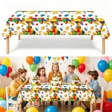 Toalha De Mesa Temática De Blocos De Construção De 1 Unidade 130x220 cm-Capa De Festa De Plástico Para Aniversário Infan