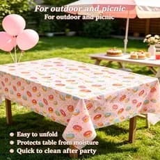 Toalha De Mesa Descartável Com Padrão Donut 130x220 cm-Capa De Plástico Para Festa De Aniversário , Piquenique , Evento