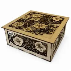 Caixa Quadrada Floral MDF Cru Vazado com Tampa Corte a Laser Presente Artesanato Joias Lembrancinha Decorativa