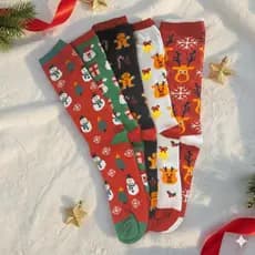 Kit 1-4 Pares Meia De Natal Feminina Divertida Algodão 35 a 40 Árvore Papai Noel/Flocos De Neve/Algodão/Ano Novo