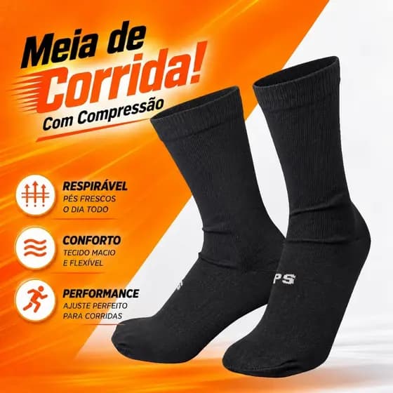 1 Par Meia Esportiva Corrida Ciclismo Compressão 3D Média 34 a 38 39 a 42 Performance  Unissex Academia Secagem Rápida