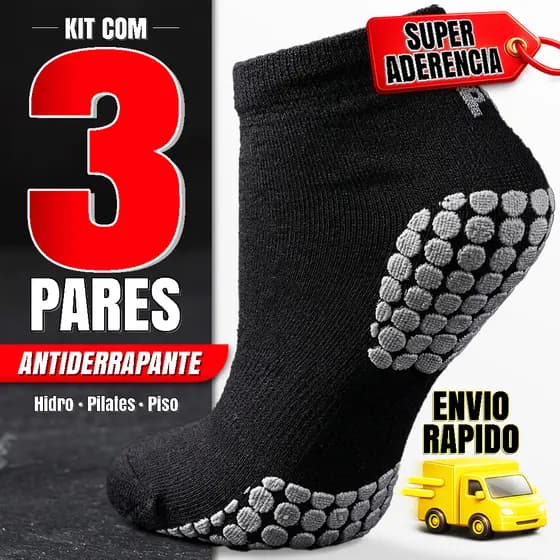 Kit 3 Pares Meia Antiderrapante Hidroginástica Pilates Fisioterapia 34 a 39 39 a 42 Yoga Adulto