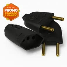 Plugue Pino Macho E Fêmea Preto 2P 10 a 250 V 25/30/50/100 Unidades