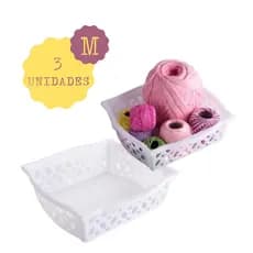 Kit 03 Cestos Organizadores Branco de Gavetas - Armários Médio