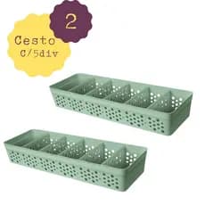 Kit 02 Cestos Com 5 Divisórias Removíveis Plástico