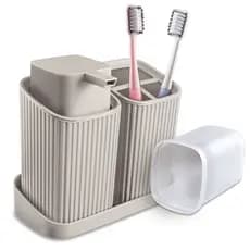 Kit Banheiro 03 Peças - Porta Sabonete liquido - Porta Escova - Bandeja